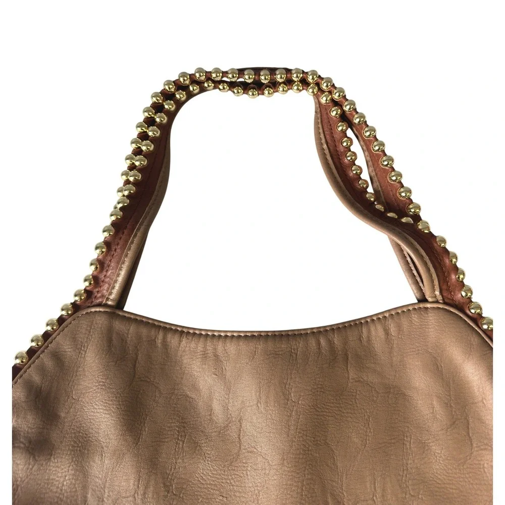 Vintage Y2K Tan Big Buddha Faux Leather Hobo Bag Gold Ball Stud Trim Slouchy KC
